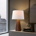 thumbnail image 1 of 26" Modern Wood Table Lamp With Oatmeal Linen Shade, Brown Wood Base, E26 Socket, ON/OFF Switch, Aesthetic, Minimalist Bedside Accent Lamp(Bulbs Not Included), 1 of 7