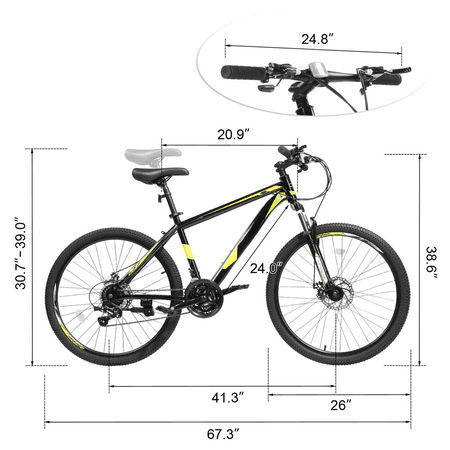 26" Mountain Bike 21 Speeds MTB High Carbon Steel Disc Brake Bicycle Men Women