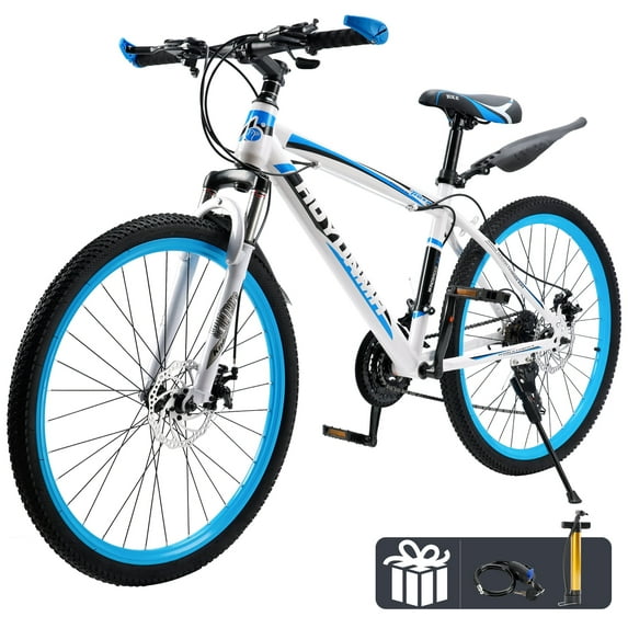 26" Mountain Bike for Men/Women, 24 Speed Shimano Twist Shifting, Front or Dual Suspension, Comfort Saddle Red/White/Blue/Green