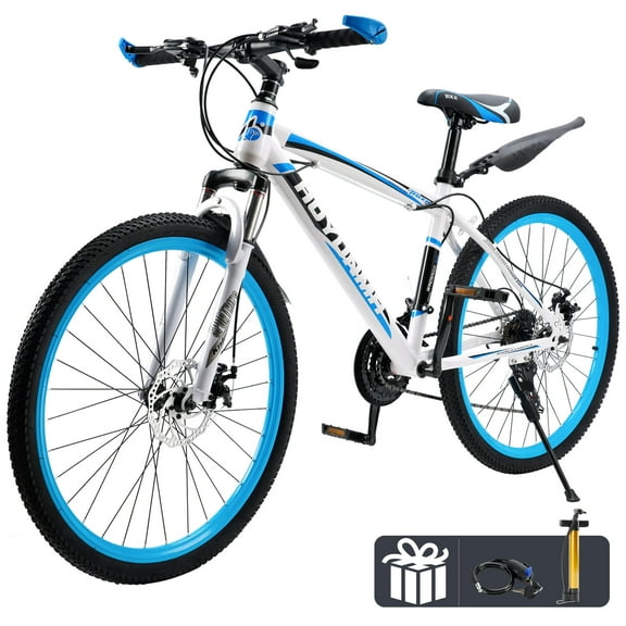 26" Mountain Bike for Men/Women, 24 Speed Shimano Twist Shifting, Front or Dual Suspension, Comfort Saddle Red/White/Blue/Green