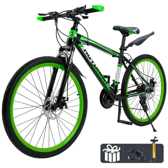 26" Mountain Bike for Men/Women, 24 Speed Shimano Twist Shifting, Front or Dual Suspension, Comfort Saddle Red/White/Blue/Green