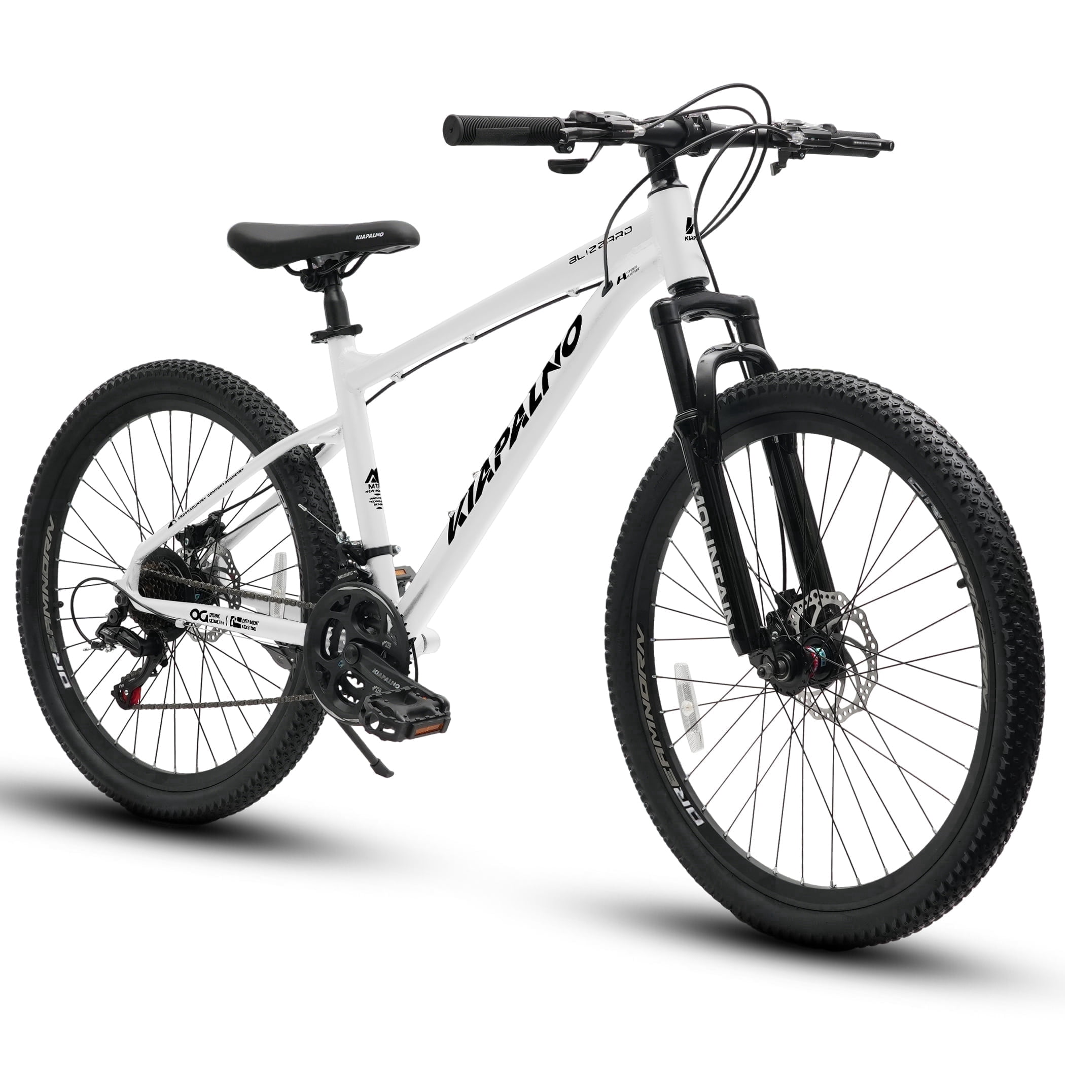 26" Mountain Bike with 21-Speed Drivetrain and Dual Disc Brakes, Adult Bike for Men & Women,White