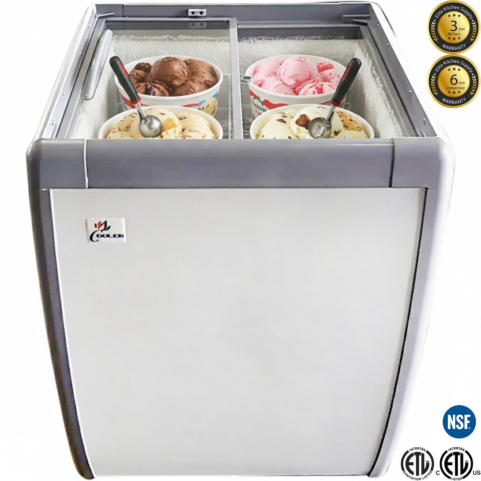 26" NSF Ice Cream Dipping Cabinet Freezer – 4 Tub Display | R290 | Sliding Glass Top | 115V
