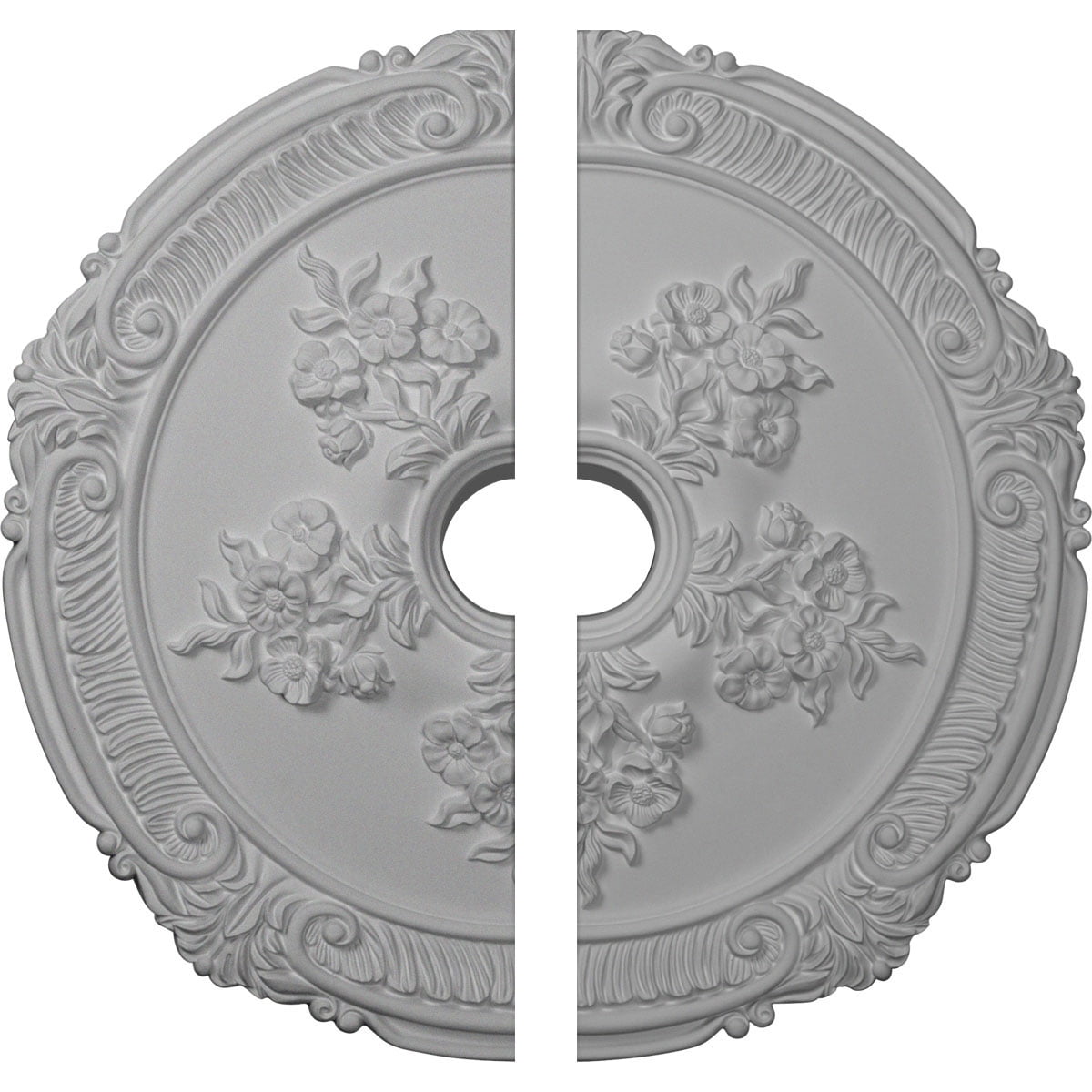 White Polyurethane Split Ceiling Medallion with Floral Design