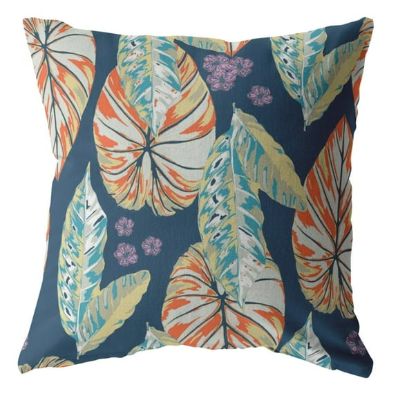26 Orange Blue Tropical Leaf Indoor Outdoor Throw Pillow