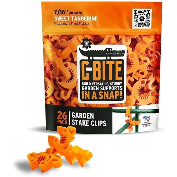 C-Bite Plant Support Clips - Tomato Cage Connectors for Trellis, Stake (Tangerine Orange - 26 Pack)