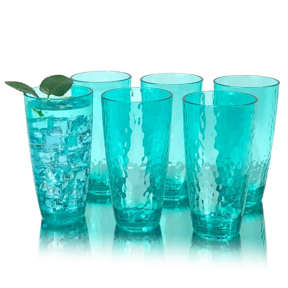 26-Ounce Large Acrylic Glasses Plastic Tumbler/Drinking Cups,Set of 6 Multi-Hammered Style,BPA Free