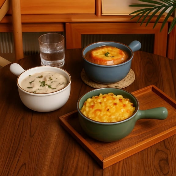 26 Oz Soup Bowls, Ceramic Soup Bowls with Handles, Stackable Soup Crocks, Oven/Microwave/Dishwasher Safe, for Cereal, Soups, Casseroles
