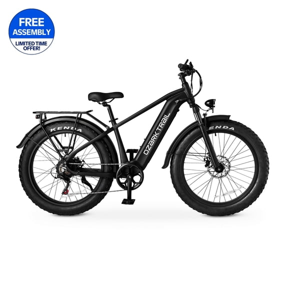Ozark Trail 26" M.3 Ranger+ Electric Fat Tire Bike, 48V, Class 2, Black, Fits Riders 5'2" - 6'1", Adult, Unisex