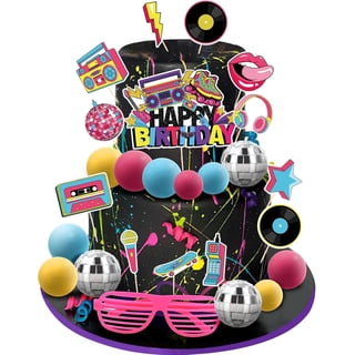 1980s Record Cake Topper – Retro Birthday Party Decoration For 80s & 90s Theme, Glitter Hip Hop Design, Fits 6-12 Inch Cakes