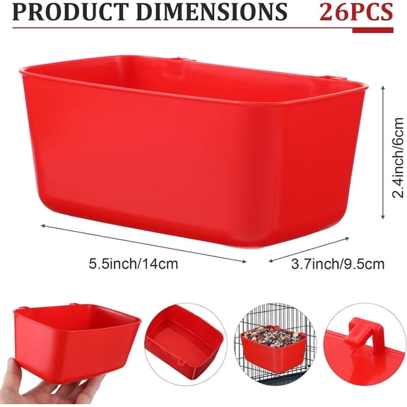 26 PCS Chicken Feeder Cups, 18 OZ Cage Cups for Chickens, Hanging Rabbit Feeder Waterer Cups, Plastic Birds Feeders for Pet Bunny Gamefowl Poultry Parrot (Red)
