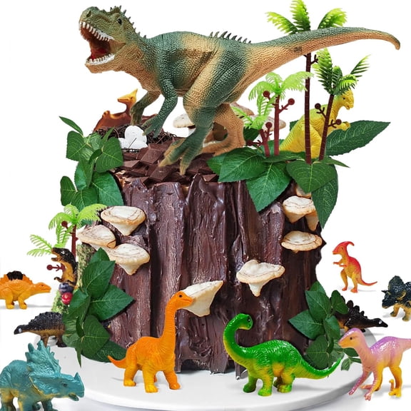 26 PCS Dinosaur Cake Toppers With Dinosaur Eggs Leaves Trees Cake Decorations For Birthday Party,dinosaur Themed party, Wild Animals Party,Kids Party Cake Decorations
