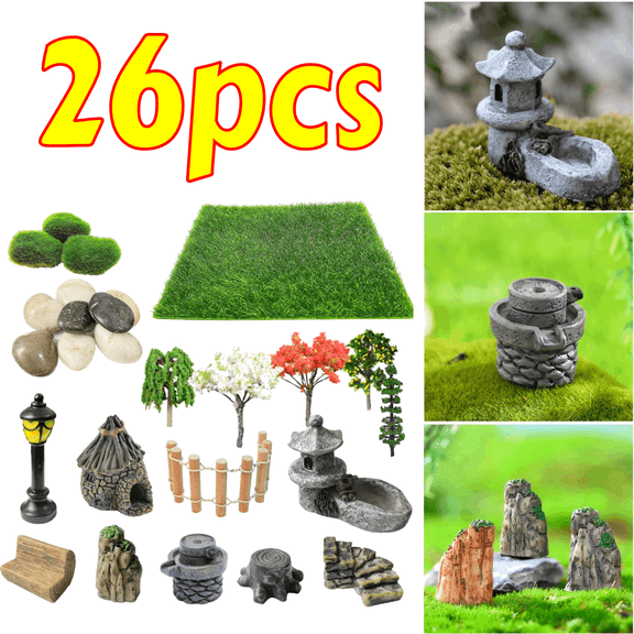 26 PCS Fairy Garden Accessories & Zen Garden Miniatures Kit with Model Trees, Terrarium Ornaments and Dollhouse Supplies