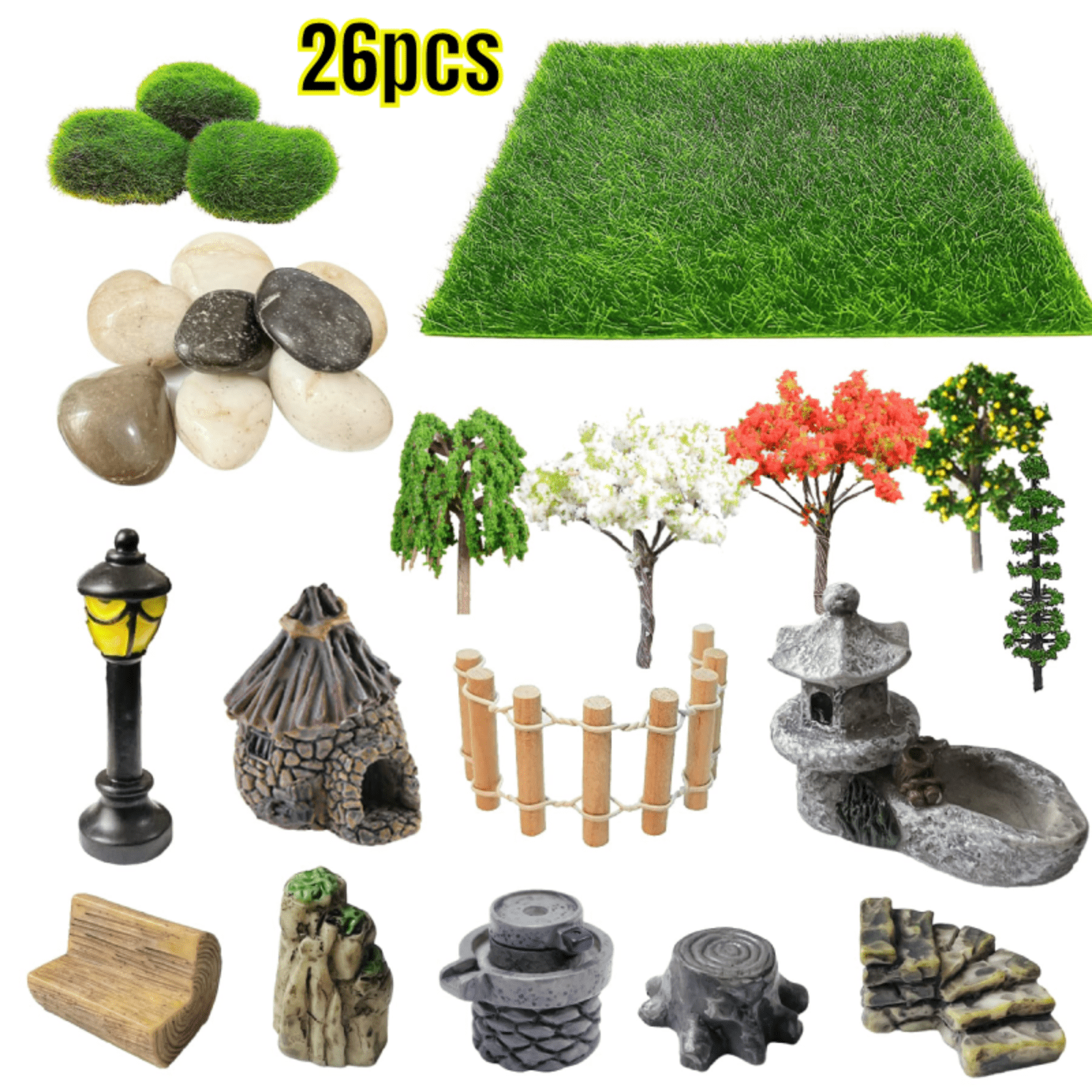 26 PCS Outdoor Fairy Garden Miniatures Mini Zen Garden Accessories ...