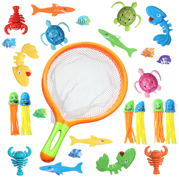 26 PCS Pool Toys for Kids, Cute Bath Toys Dive and Grab Fishing Game Set, Diving Toys for Summer Pool Swimming Bath Time