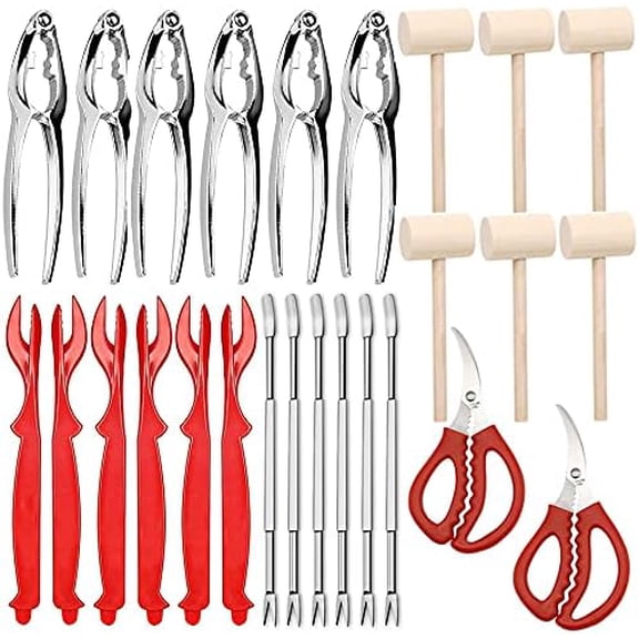 26 PCS Seafood Tools Include Crab Crackers, Seafood Scissors, Lobster Sheller, Crab Hammer,and Shellfish Forks, Set$$Home Decor, Kitchen, & Other