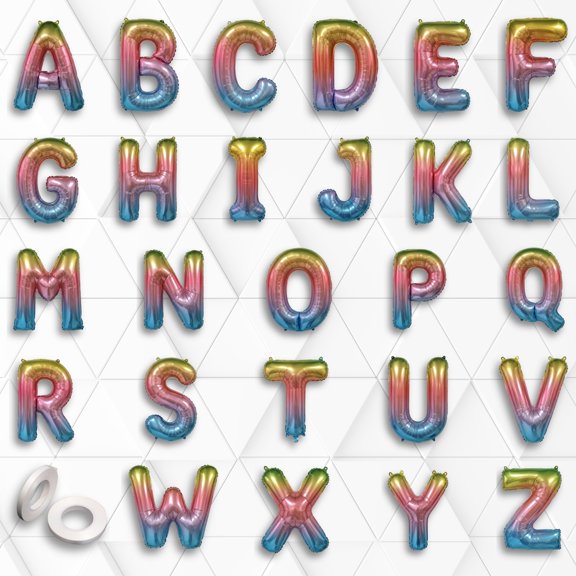 26 PCs Rainbow Gradient Letter Balloons A-Z 16 inch - Mylar Foil Balloon Letters for Birthday Party Banner, Anniversary, Graduation - Air Fill Only