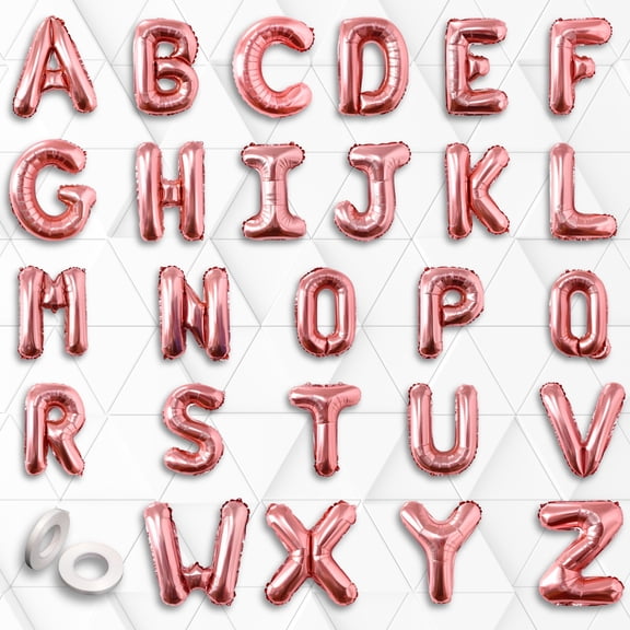 26 PCs Rose Gold Letter Balloons A-Z 16 inch - Mylar Foil Balloon Letters for Birthday Party Banner, Anniversary, Graduation - Air Fill Only