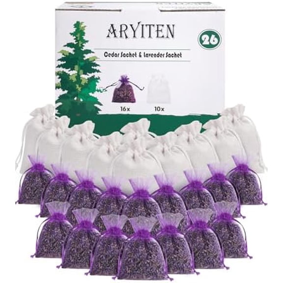 26 Pack Cedar Chips and Natural Dried Lavender Sachets Bags - Stop Clothes Damage, Cedar and Lavendar Home Fragrance for Drawers and Closets