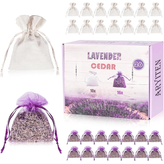 26 Pack Cedar and Lavendar Home Fragrance for Drawers and Closets - Stop Clothes Damage, Cedar Chips and Natural Dried Lavender Sachets Bags