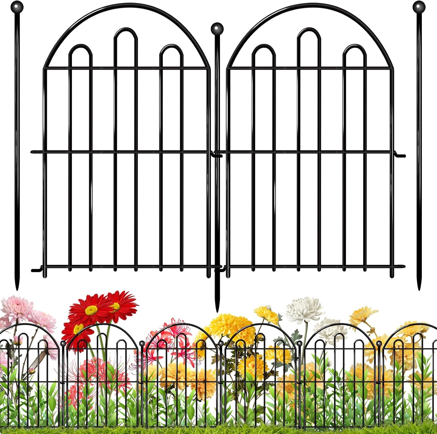 26 Pack Decorative Garden Fence, 26in x28ft Arched No Dig Animal Barrier Fence for Dog Rabbit, Rustproof Metal Ground Stake Border Fencing Panel for Outdoor Yard Patio Decor