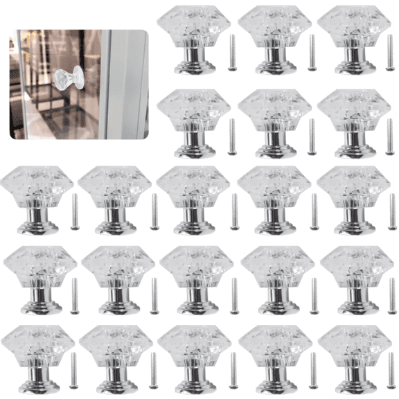26 Pack Drawer Knobs Diamond Shaped Crystal Glass 24mm Diamond-Shaped Acrylic Cabinet Knobs Pulls