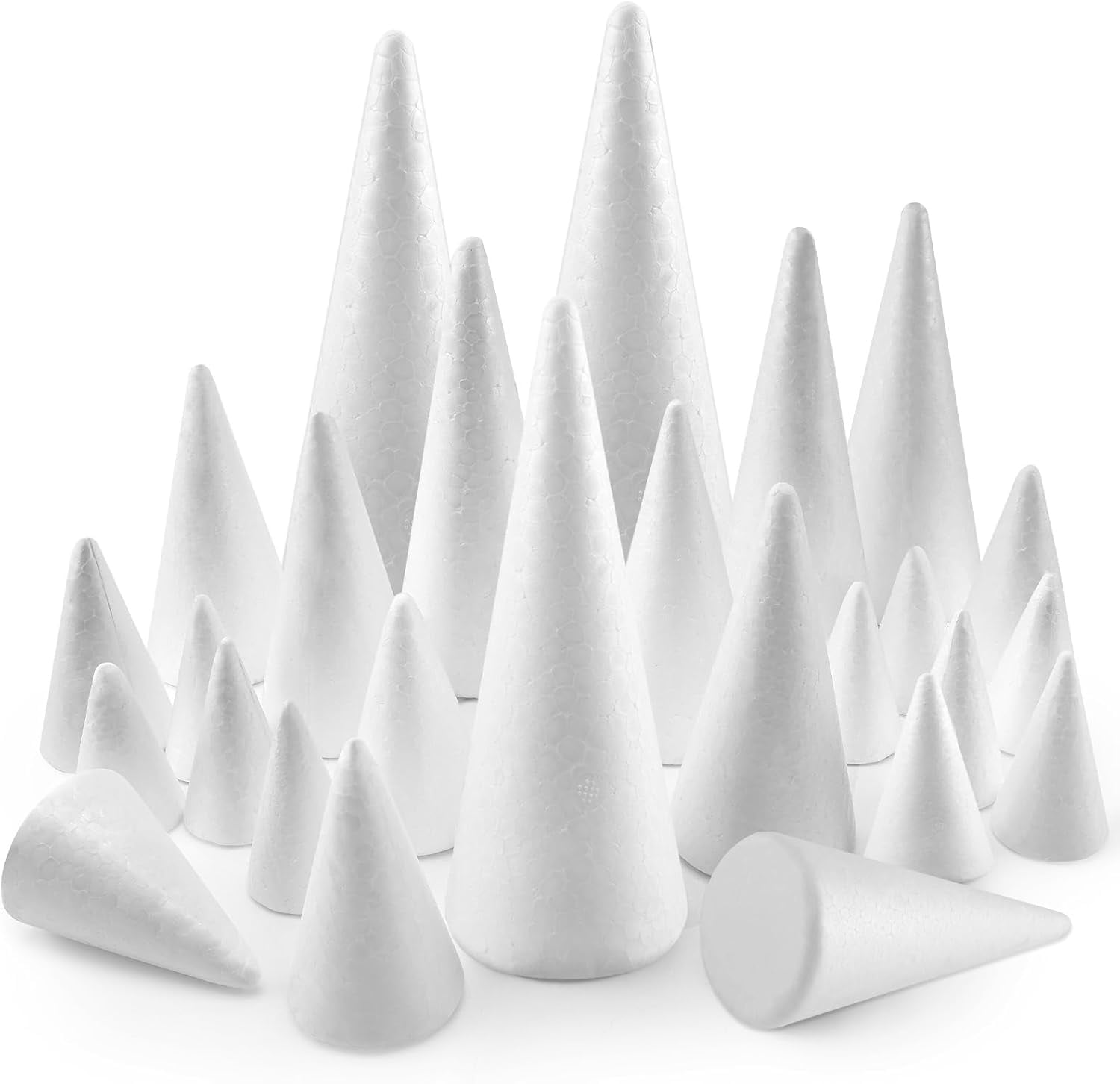 26 Pack Foam Cones for Crafts, 5 Size White Polystyrene Foam Tree Cones ...