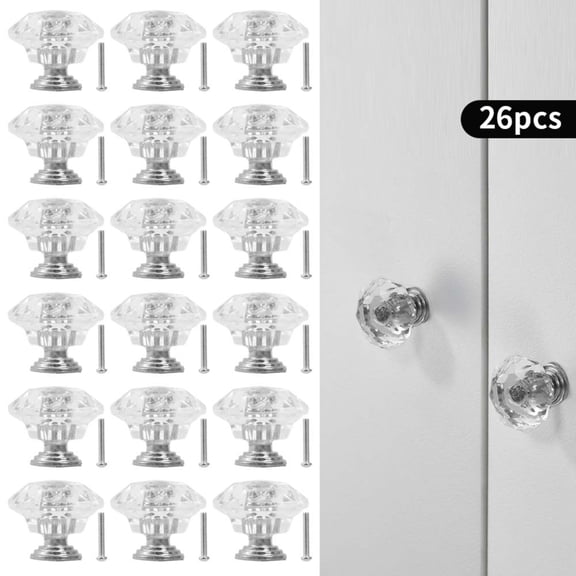26 Pack Knobs for Cabinets and Drawers, Shiny Crystal Cabinet Knobs, Decorative Drawer Pull Hardware for Home Renovation