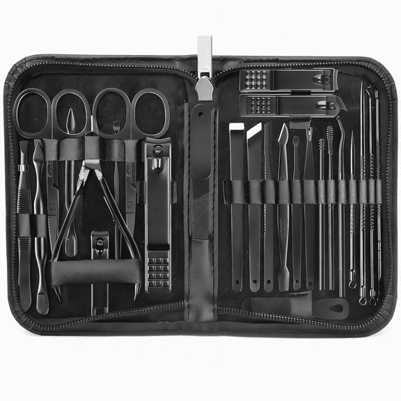 Manicure Set 26 Piece Stainless Steel Professional Nail Clipper Kit Black Travel Case Men Women