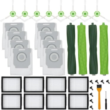26 Pack Replacement Parts for iRobot Roomba E/i/j Series, E5 E6 E7 i2 i4+ i8+/Plus, 2 sets of multi-surface rubber roller brush 8 filters 8 side brushes 8 vacuum bags
