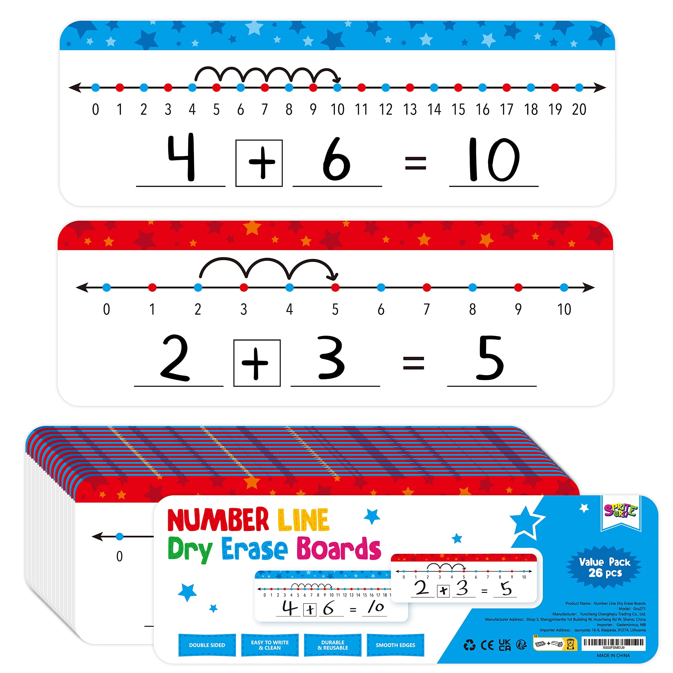 26 Packs Number Line Dry Erase Boards Cards, Double Sided Writable and
