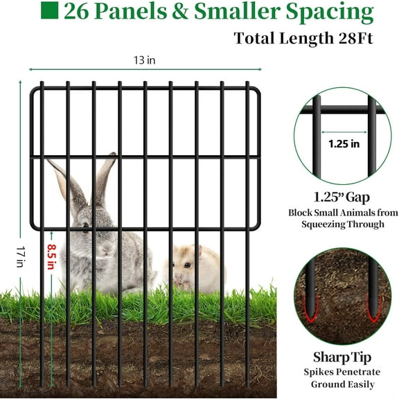 26 Panels Animal Barrier Fence No , 1.25" Rustproof Metal Garden Fencing for Dogs Rabbits Under Fence Blocker