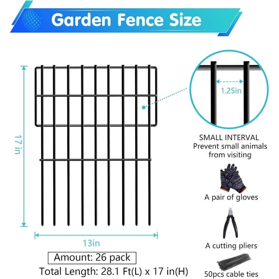 26 Panels No Fence, 28ft x 17in Dog Digging Barrier with 1.2in , Rustproof Metal Garden Edging for Outdoor