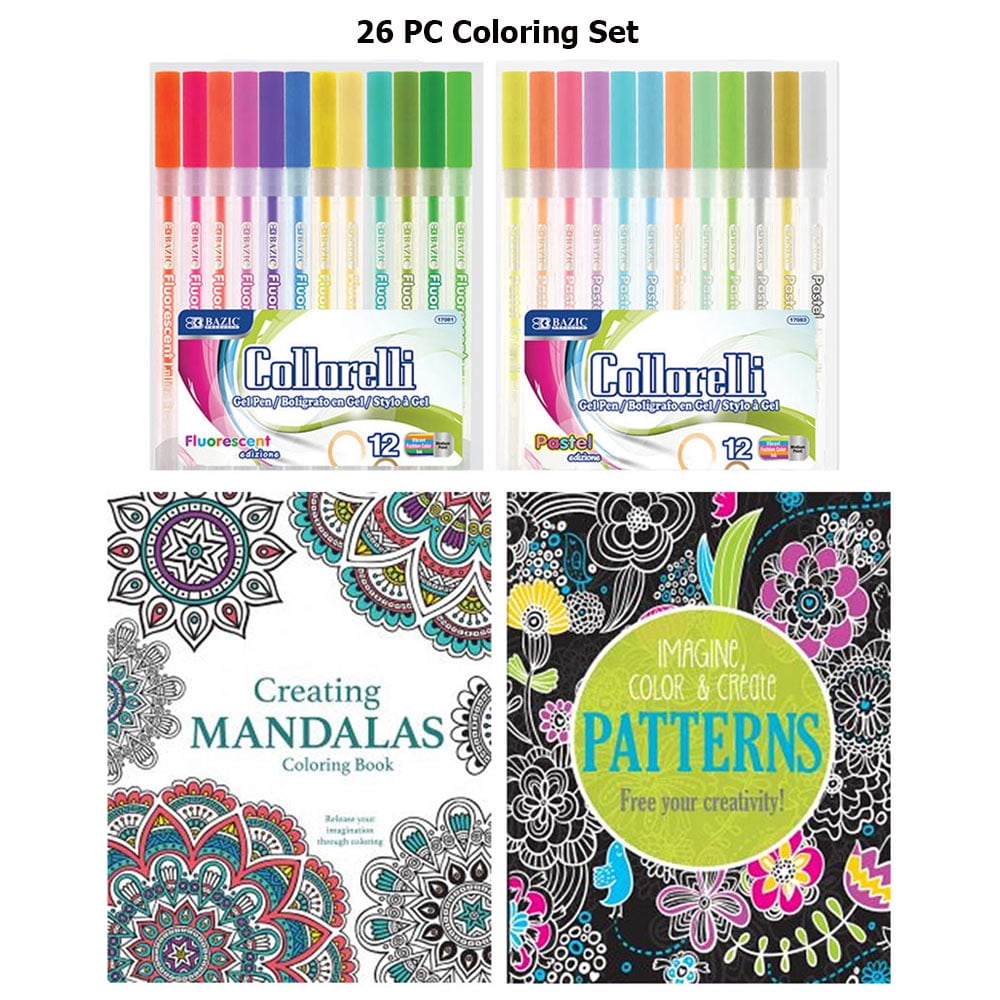 26Pc Activity Coloring Books Set Unicorn Glitter Gel Color Pens
