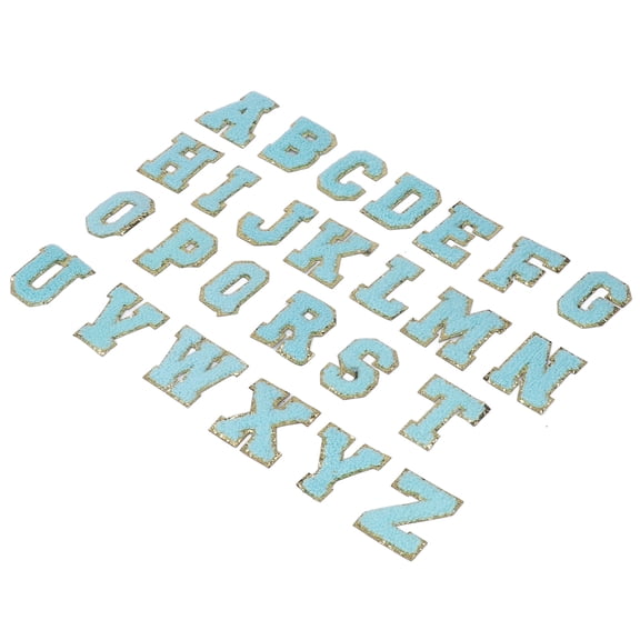 26 Pcs A to Z Blue Iron on Letters Gold Glitter Border Embroidered Patches / 2.0 in