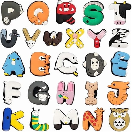 26 Pcs Animal Alphabet Shoe Charms for Clogs - Cute Animal-Themed Letter Accessories for Ki/ds, Playful & Naive A-Z Charms for Daily Wear, Party & School Customization