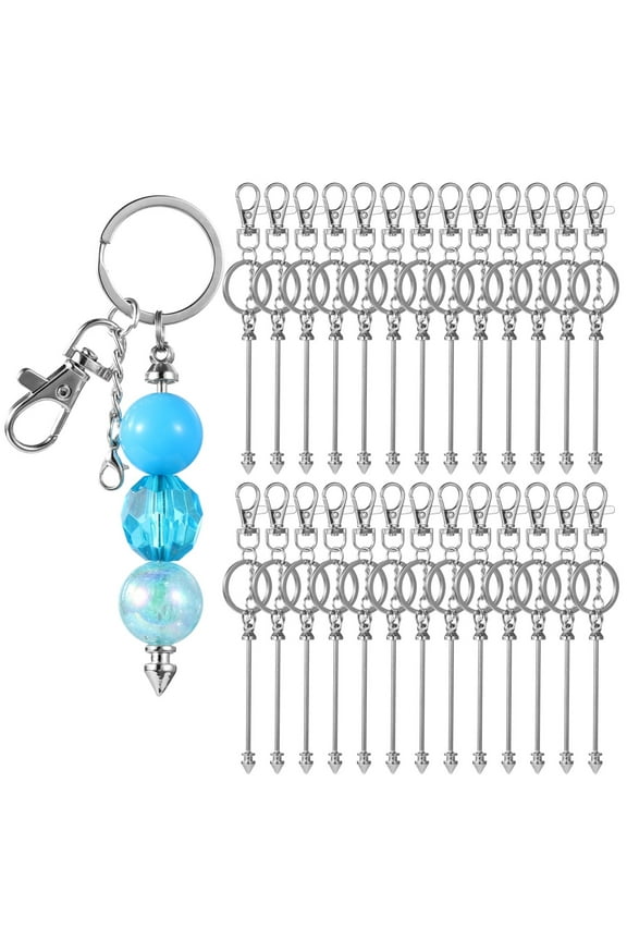 26 Pcs Beadable Keychain Bars, Blank Beadable Keychains with Lobster Clasps & Short Chains, Beaded Keychain Making Kit for DIY, Keychain Accessories for Pendant, Jewelry Making Supplies