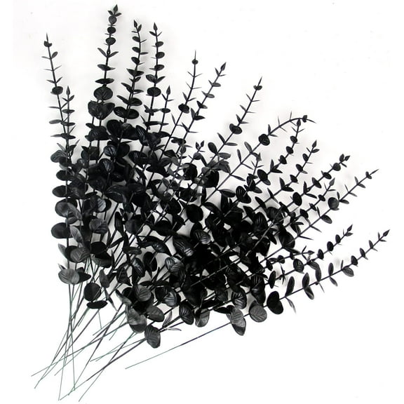 26 Pcs Black Artificial Eucalyptus Stems Faux Halloween Flowers Eucalyptuses Real Touch Leaf Centerpiece Home Decor (26, Black)