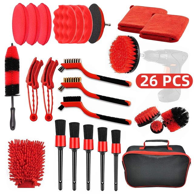 26 Pcs Cars Detailing Brush Kit,Microfiber Wash,Auto Buffing Sponge
