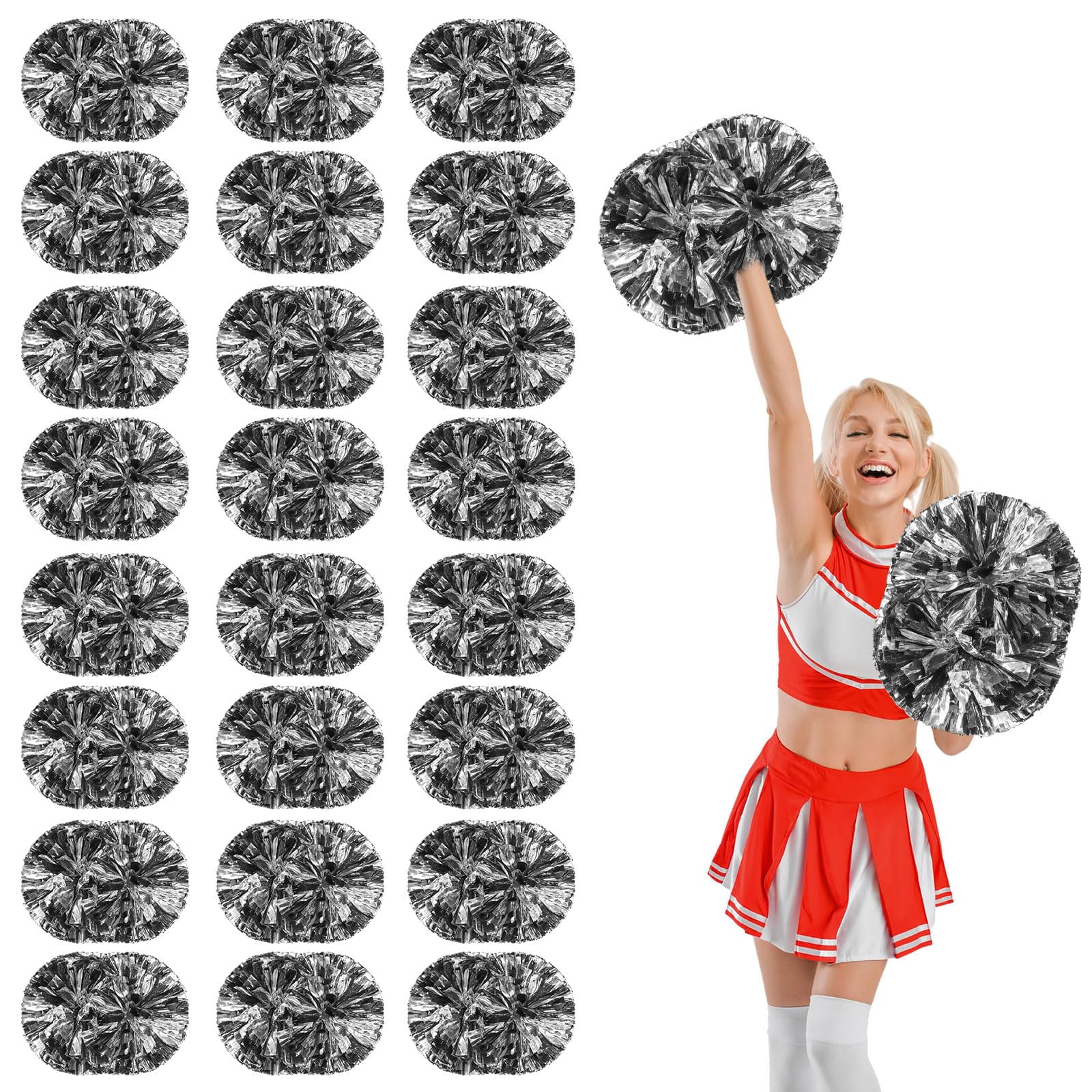 26 Pcs Cheerleading Pom Poms, Cheerleader Pompoms with Handle Style,Fit for Team Spirit Sports Dance Cheering