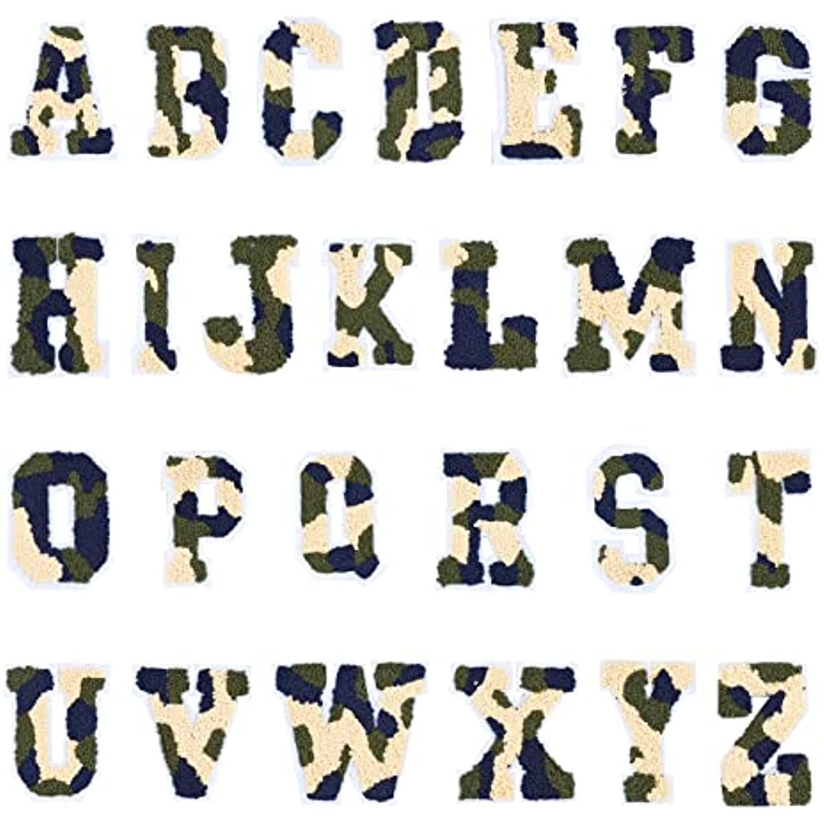 26 Pcs Chenille Letter Iron on Patches Camoflauge Iron On Letters Patch  Embroidered Sew On Letters Alphabet Patches Sew On Alphabet for Shoes Hat  Bag