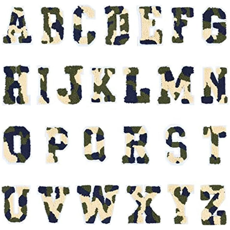 26 Pcs Chenille Letter Iron on Patches Camoflauge Iron On Letters Patch  Embroidered Sew On Letters Alphabet Patches Sew On Alphabet for Shoes Hat  Bag Clothing Supplies 