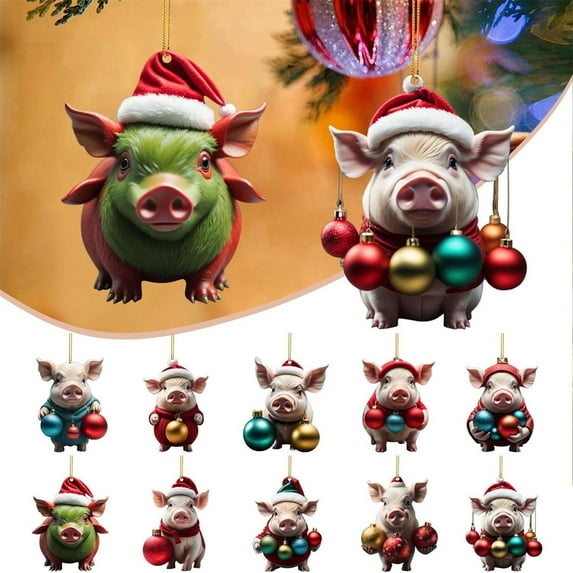 26 Pcs Christmas Tree Pendant Acrylic Pig Flat Car Pendant Christmas Tree Ornament Hanging Decor