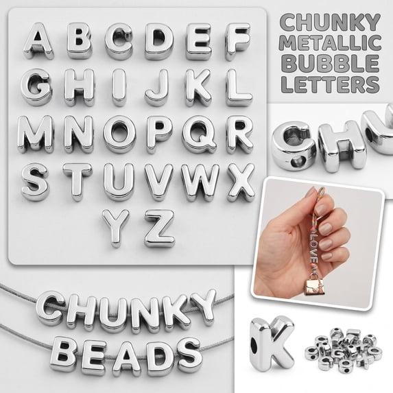 26 Pcs Chunky Large Hole Acrylic Bubble Alphabet Beads, Full A‑Z Letter Set, 6mm Horizontal Hole, Lightweight Premium Acrylic for DIY Jewelry Making & Crafts
