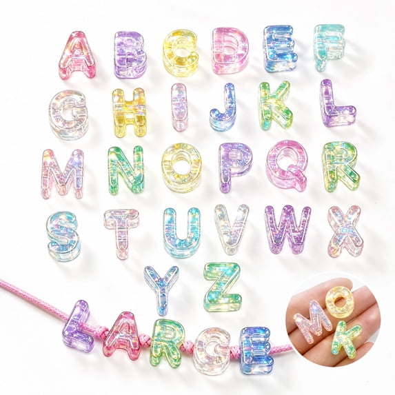 26 Pcs Chunky Large Hole Acrylic Bubble Alphabet Beads, Full A‑Z Letter Set, 6mm Horizontal Hole, Lightweight Premium Acrylic for DIY Jewelry Making & Crafts