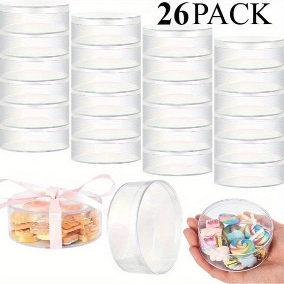 26 Pcs Clear Round Acrylic Favor Boxes with Lids, Small Transparent Gift Storage Containers for Jewelry, Candy, Party Decorations, Wedding, Birthday and Event Display Packaging