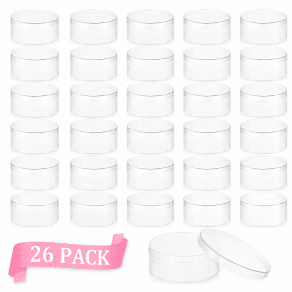 26 Pcs Clear Round Containers with Lids, 3.15 Inch Acrylic Storage Boxes for Candy Jewelry, Wedding Party Favor Gift Boxes