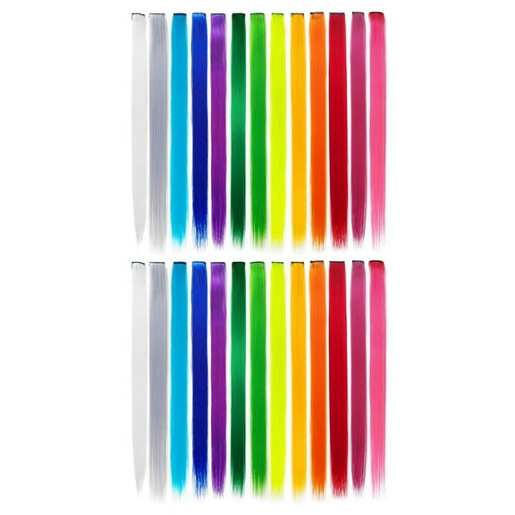 26 Pcs Colored Party Colorful Clip in Hair Extensions 55cm Straight Synthetic Hairpieces, Rainbow