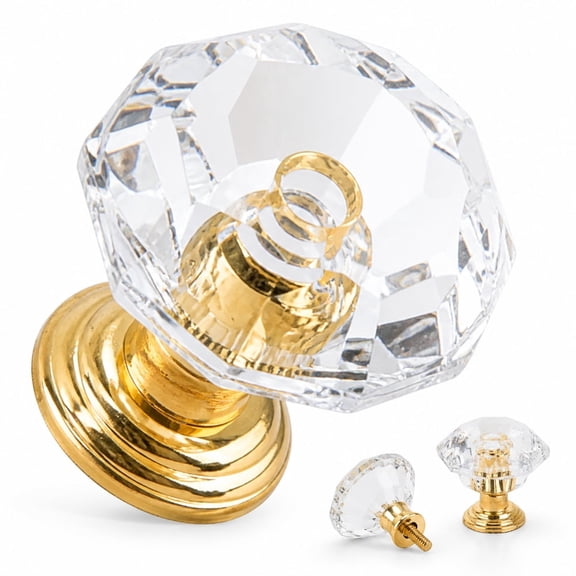 26 Pcs Crystal Cabinet Knobs with Screws, Gold or Silver Drawer Knobs, for Dressers Vintage Wardrobes Wine Cabinets Bookshelves