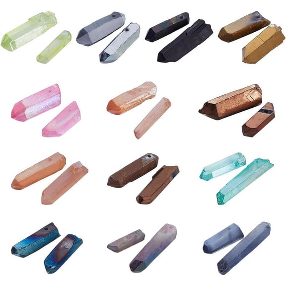 26 Pcs Electroplated Natural Quartz 13 Colors Quartz Points 21-43mm Points Loose Beads Top Drilled for Jewelry Making DIY Crafts Necklace Hole: 1mm